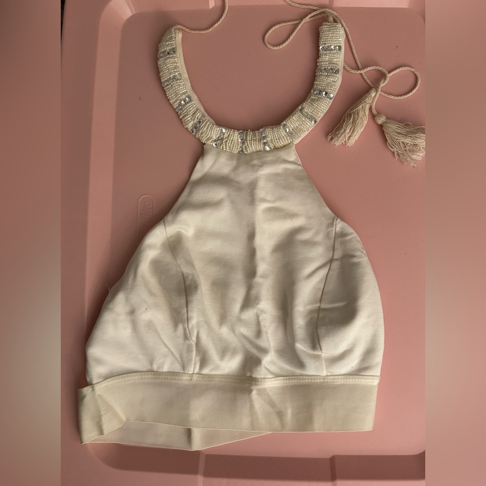 Bebe white halter crop